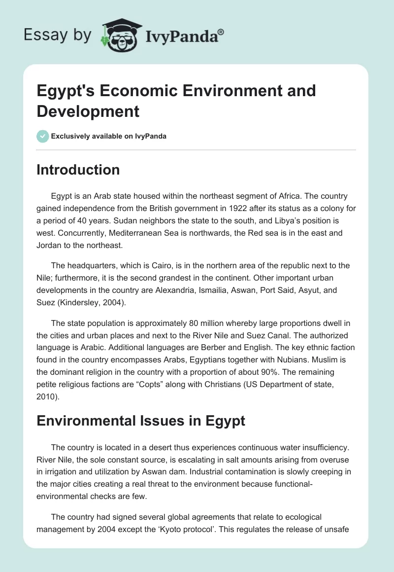 Egypt's Economic Environment and Development. Page 1