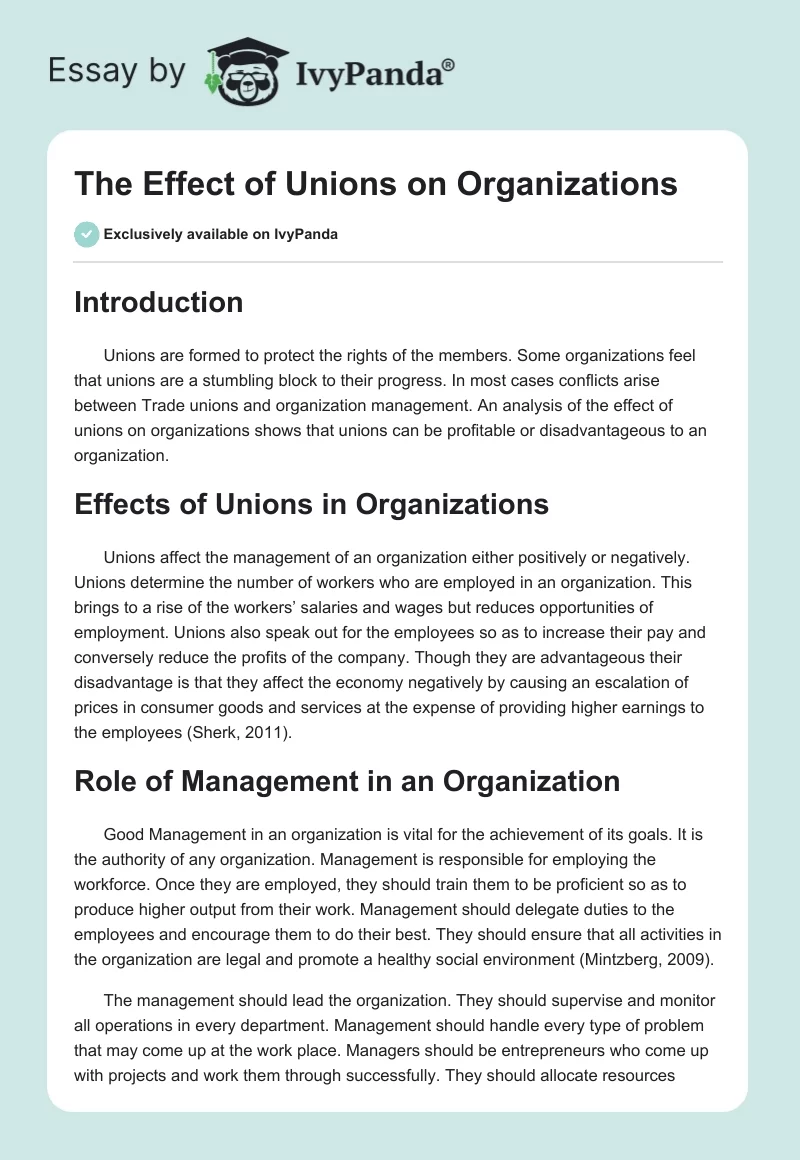The Effect of Unions on Organizations. Page 1