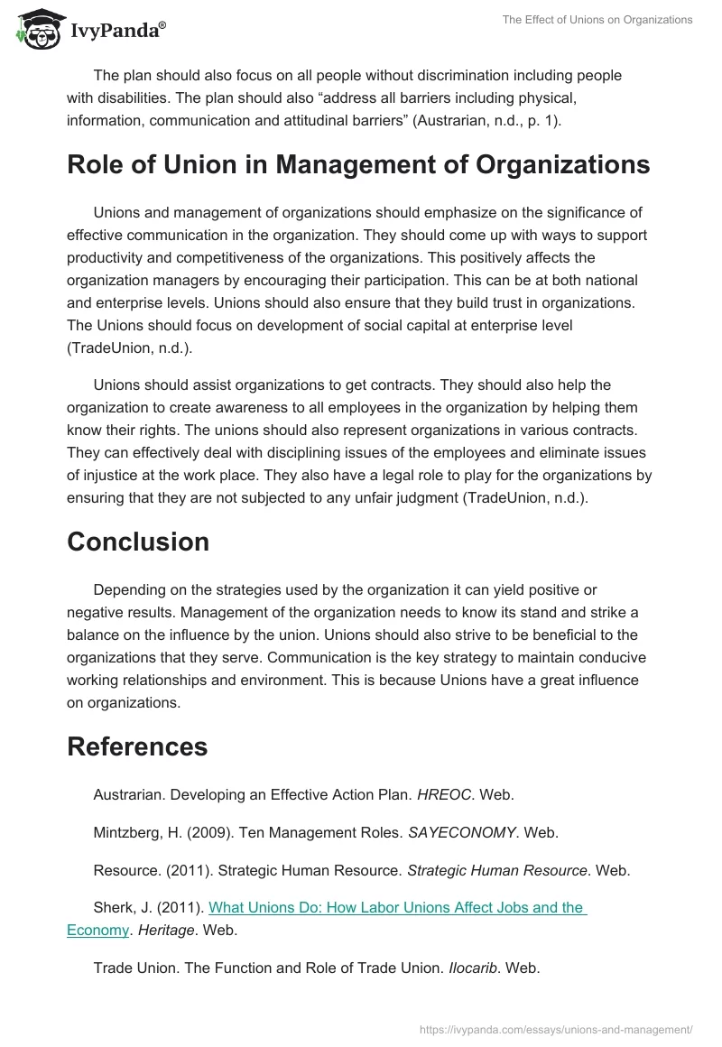 The Effect of Unions on Organizations. Page 4
