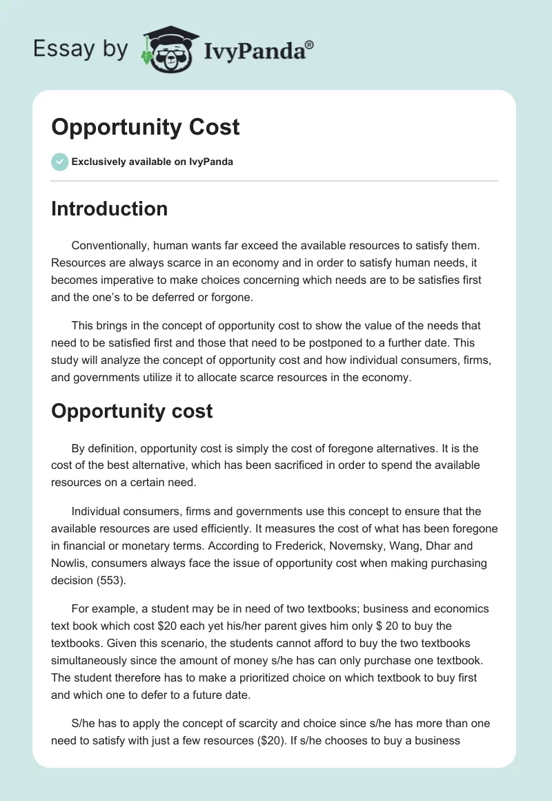 Opportunity Cost. Page 1
