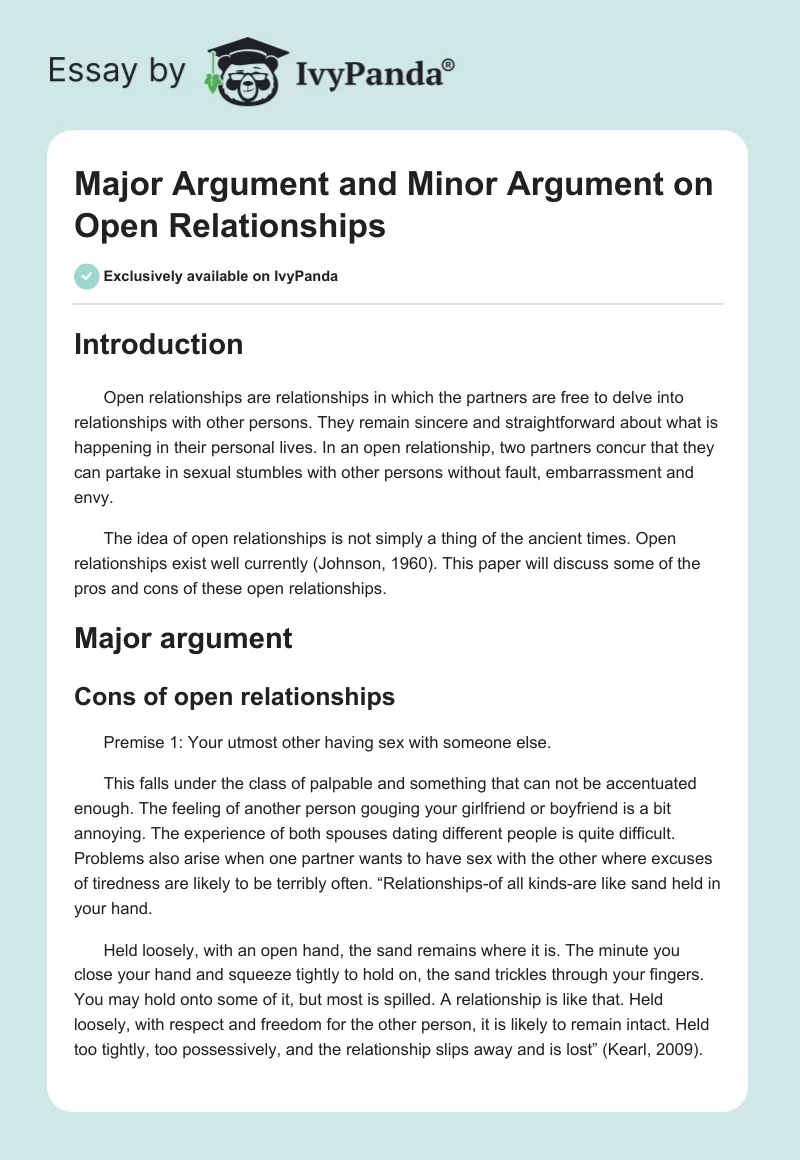 Major Argument and Minor Argument on Open Relationships. Page 1