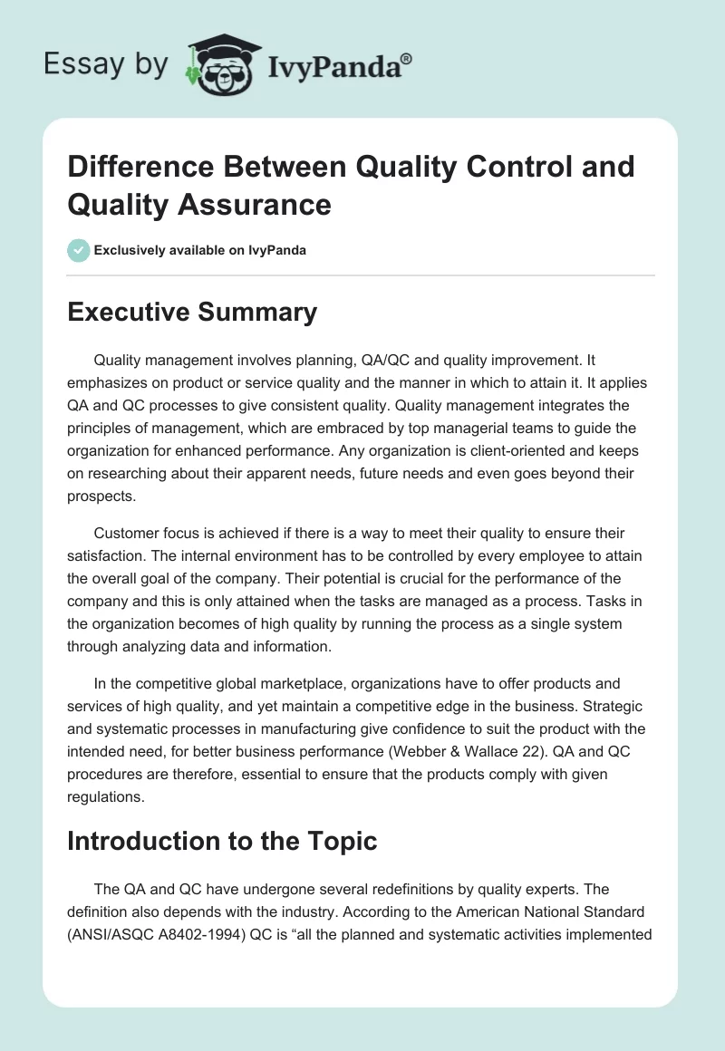 Difference Between Quality Control and Quality Assurance. Page 1
