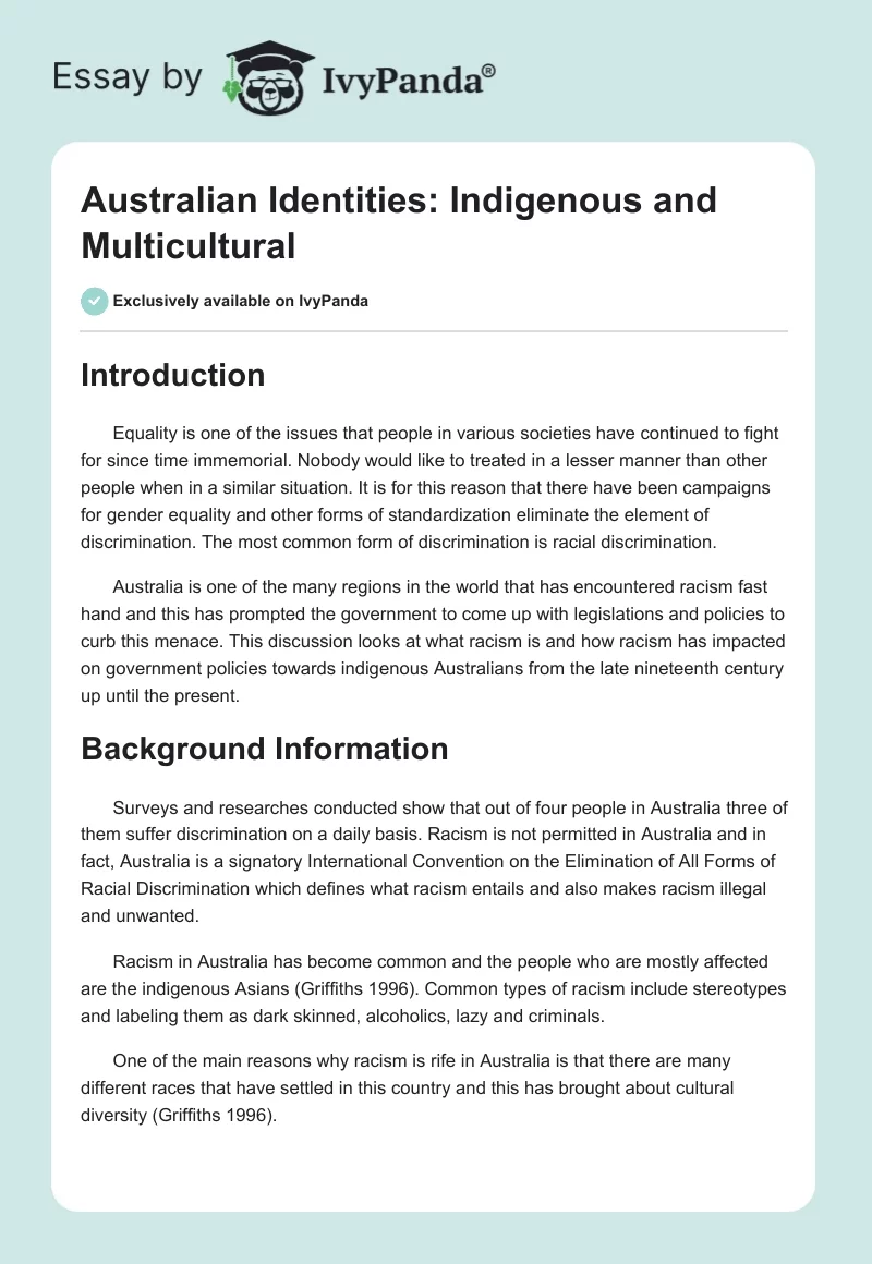 Australian Identities: Indigenous and Multicultural. Page 1