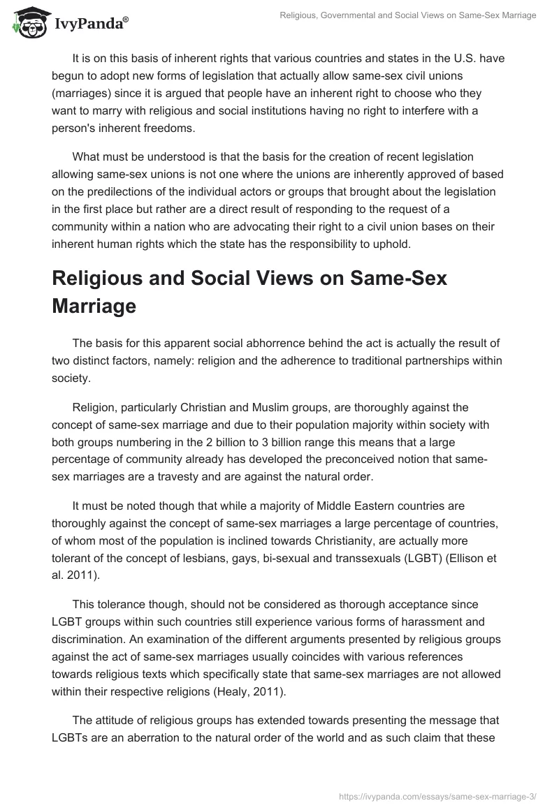Religious, Governmental and Social Views on Same-Sex Marriage. Page 2