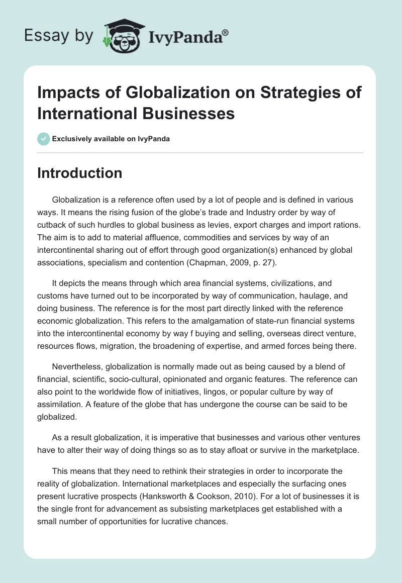Impacts of Globalization on Strategies of International Businesses. Page 1