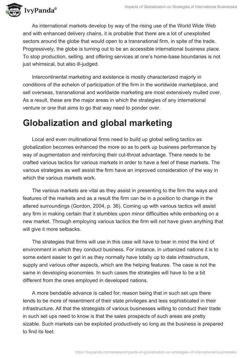 Impacts of Globalization on Strategies of International Businesses. Page 2