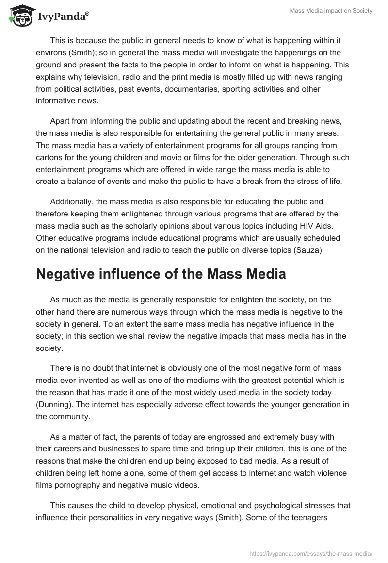Mass Media Impact on Society. Page 2