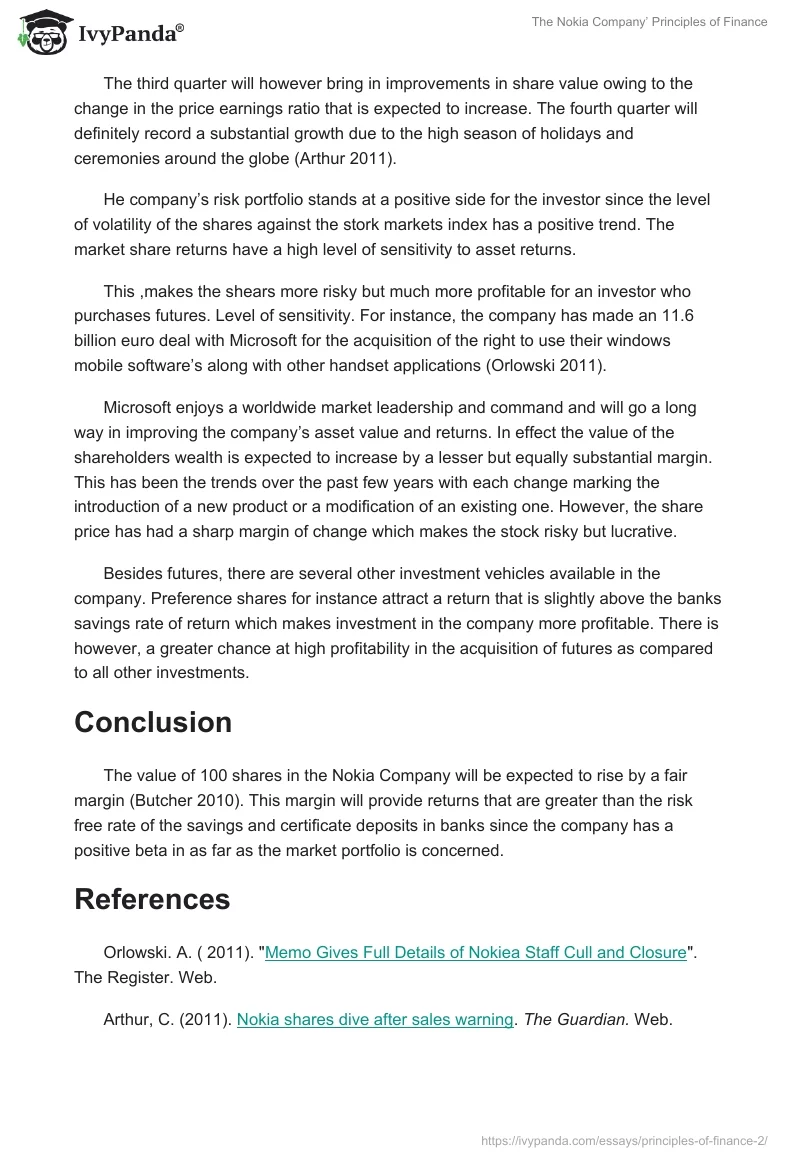 The Nokia Company’ Principles of Finance. Page 2