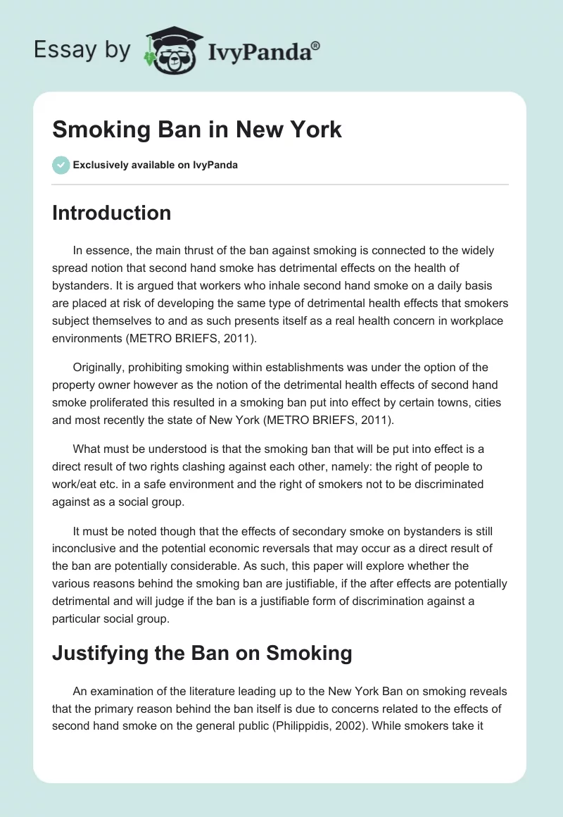 Smoking Ban in New York. Page 1