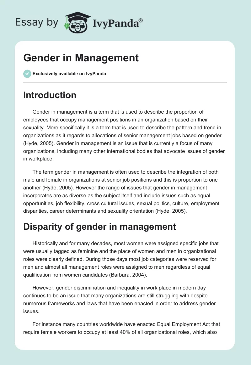 Gender in Management. Page 1