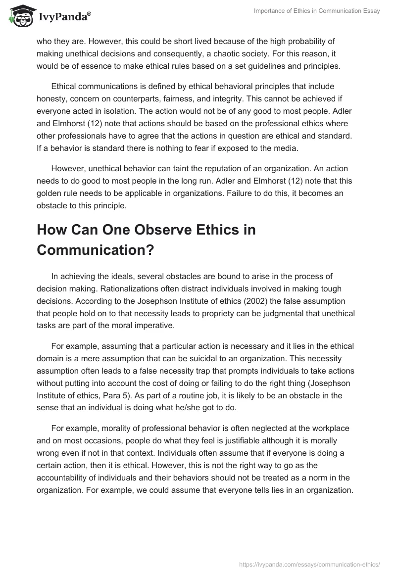 Importance of Ethics in Communication Essay. Page 2