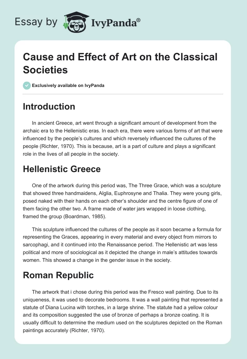 Cause and Effect of Art on the Classical Societies. Page 1