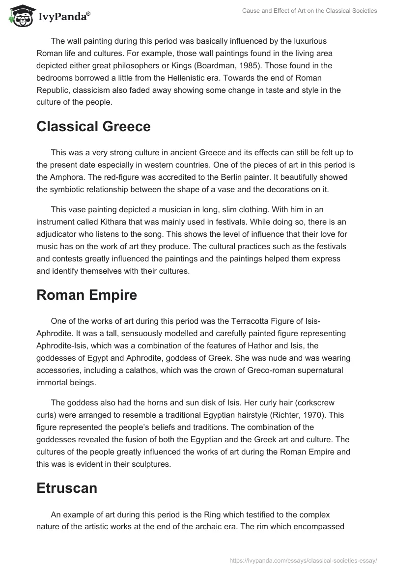 Cause and Effect of Art on the Classical Societies. Page 2