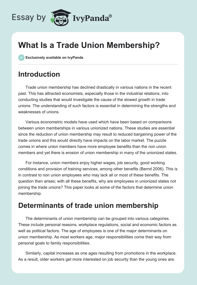 What Is a Trade Union Membership?. Page 1