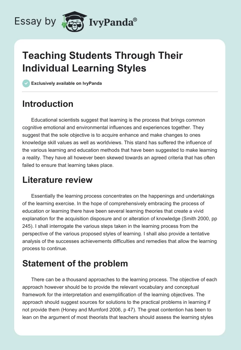 Teaching Students Through Their Individual Learning Styles. Page 1