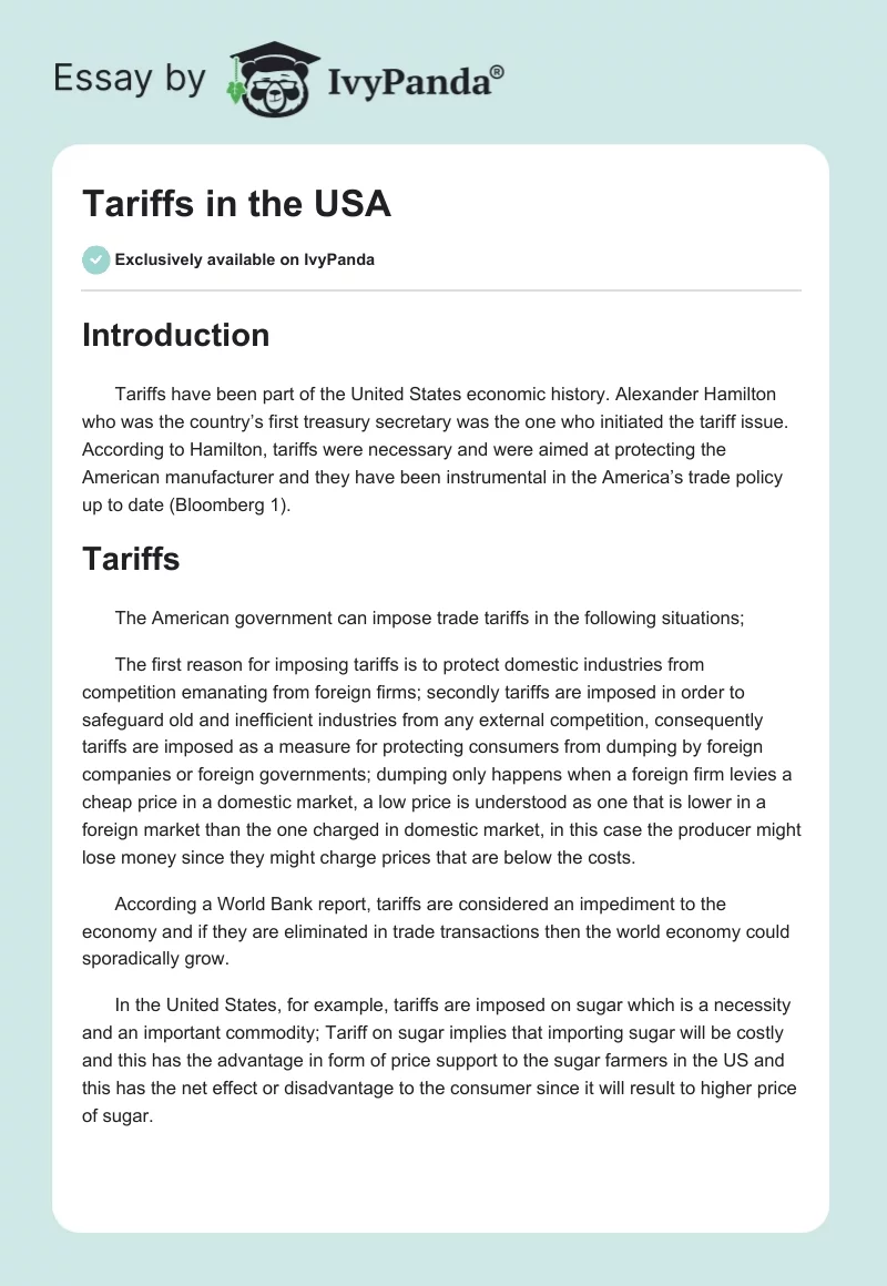 Tariffs in the USA. Page 1