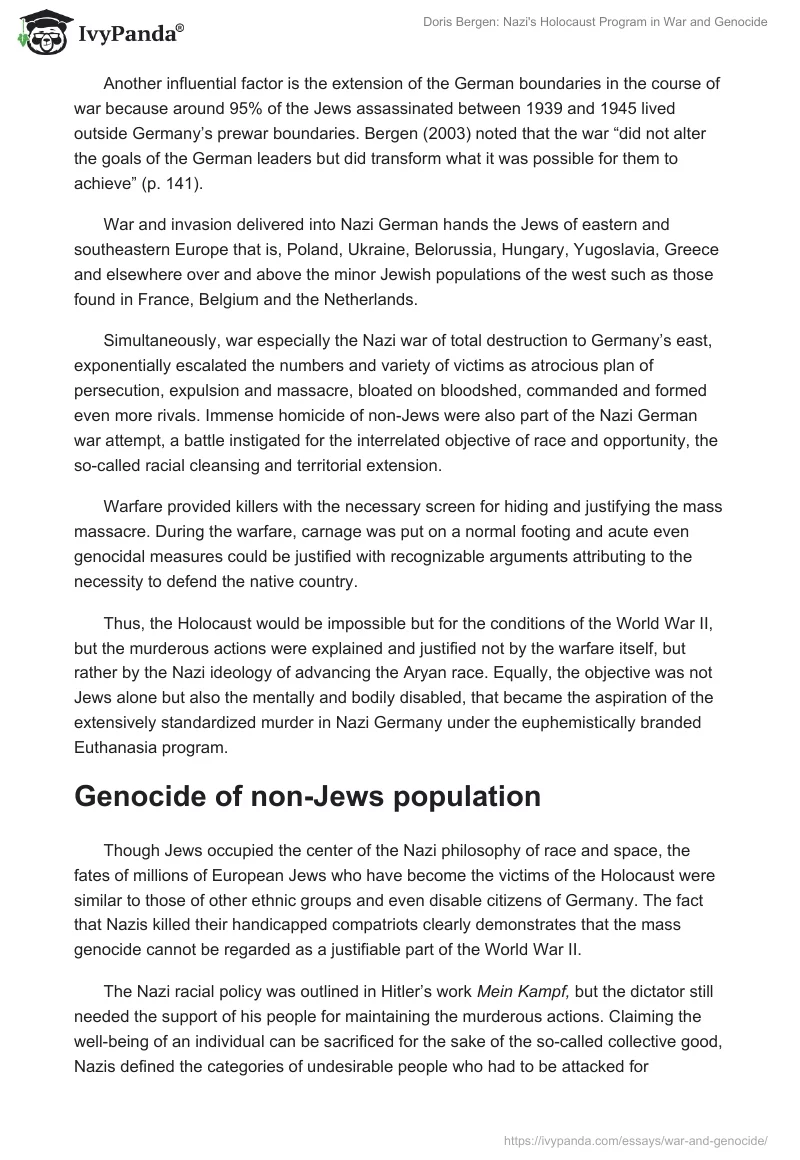 Doris Bergen: Nazi's Holocaust Program in "War and Genocide". Page 2