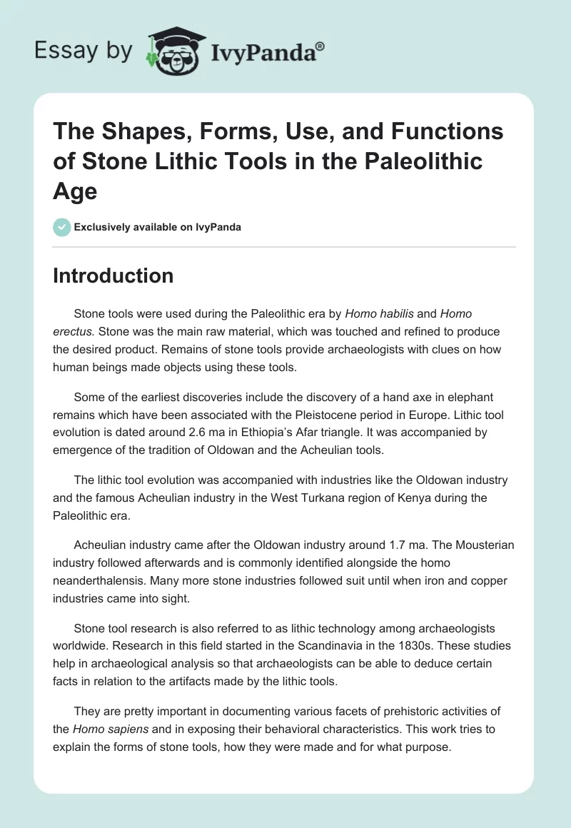 The Shapes, Forms, Use, and Functions of Stone "Lithic" Tools in the Paleolithic Age. Page 1