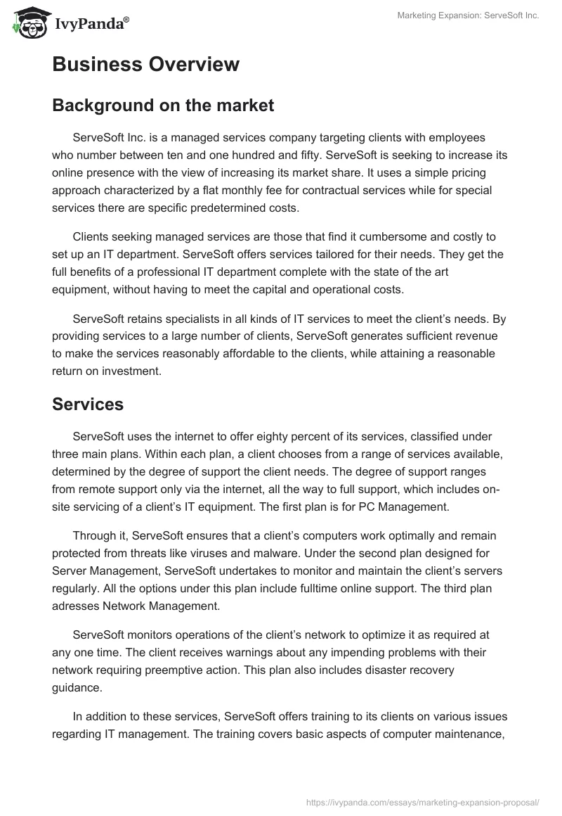 Marketing Expansion: ServeSoft Inc.. Page 2