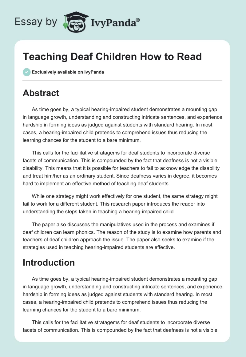 Teaching Deaf Children How to Read. Page 1