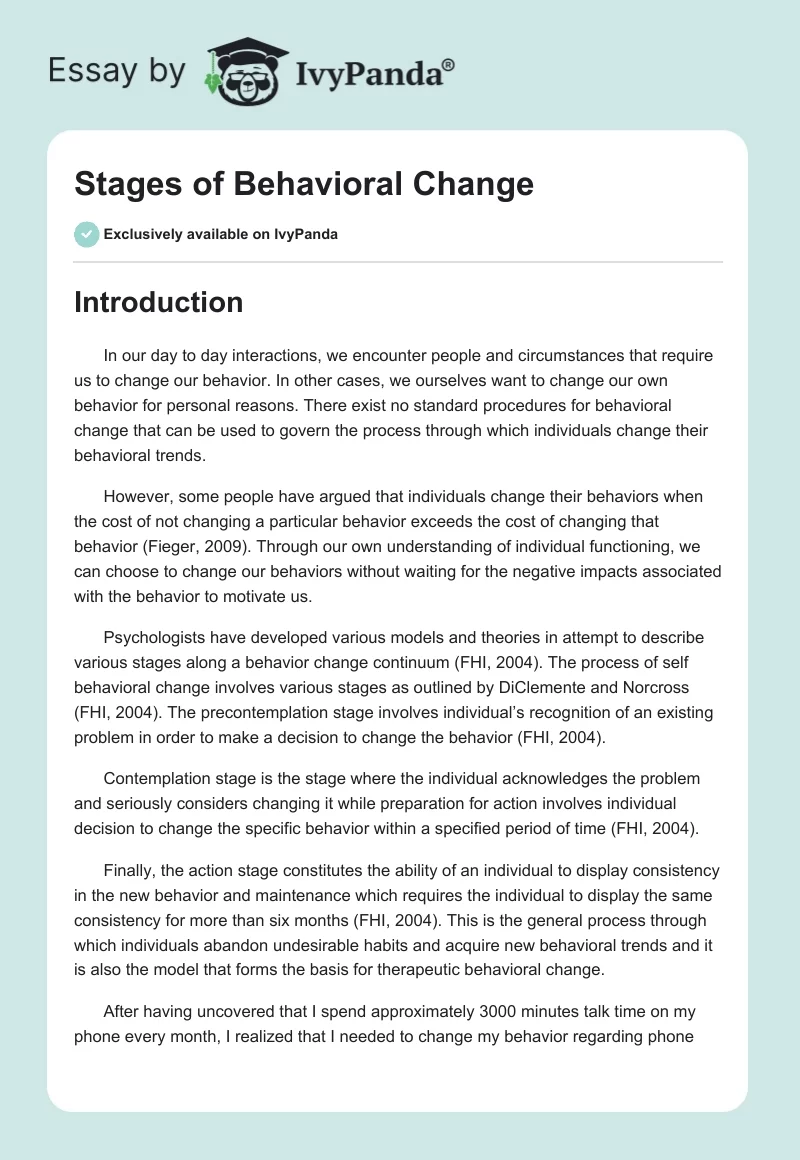 Stages of Behavioral Change. Page 1