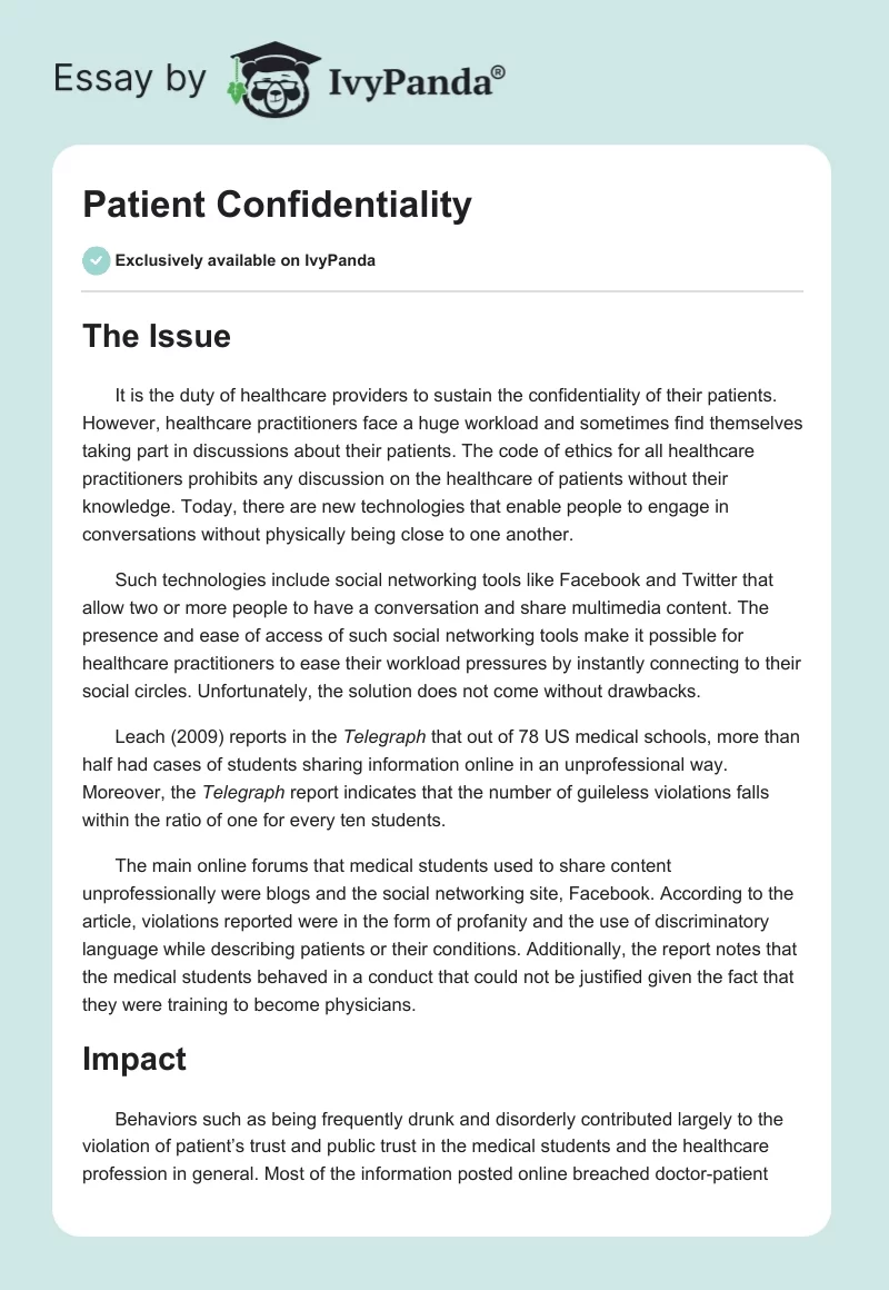 Patient Confidentiality. Page 1