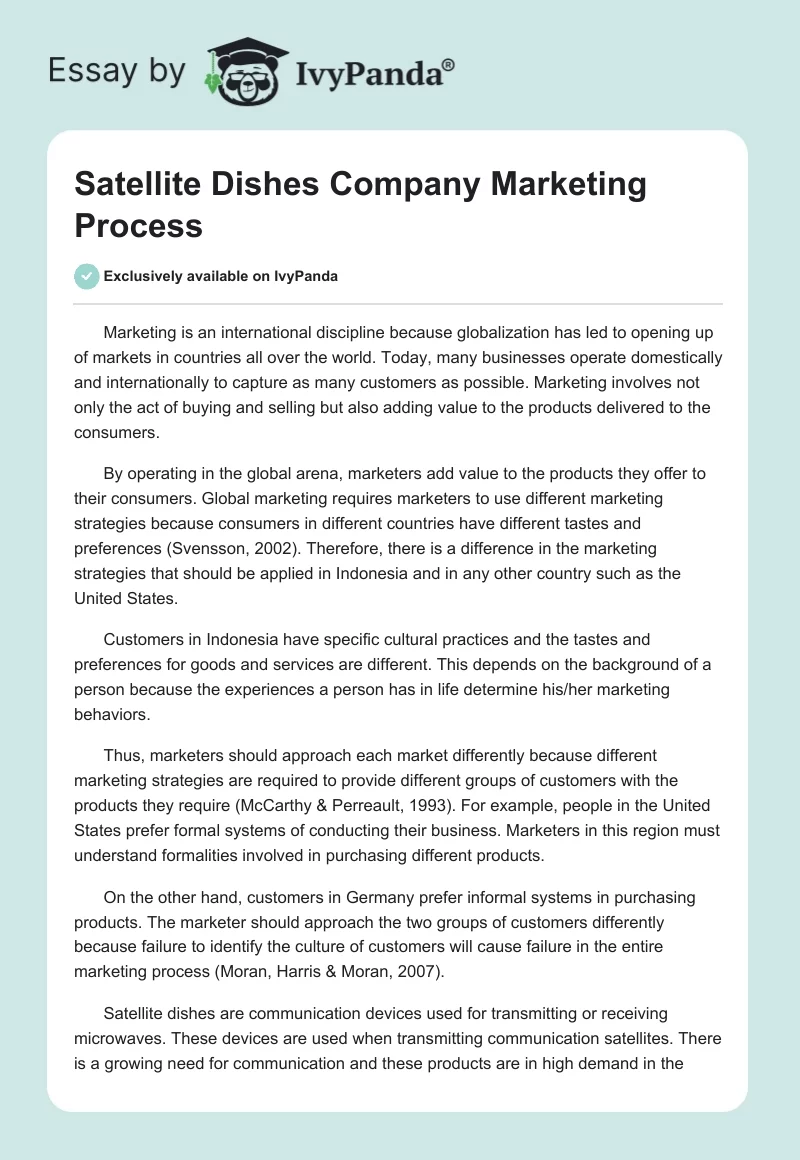 Satellite Dishes Company Marketing Process. Page 1