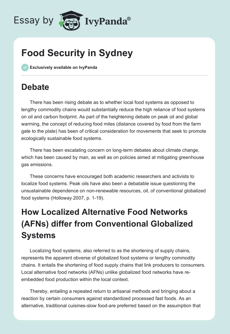 Food Security in Sydney. Page 1