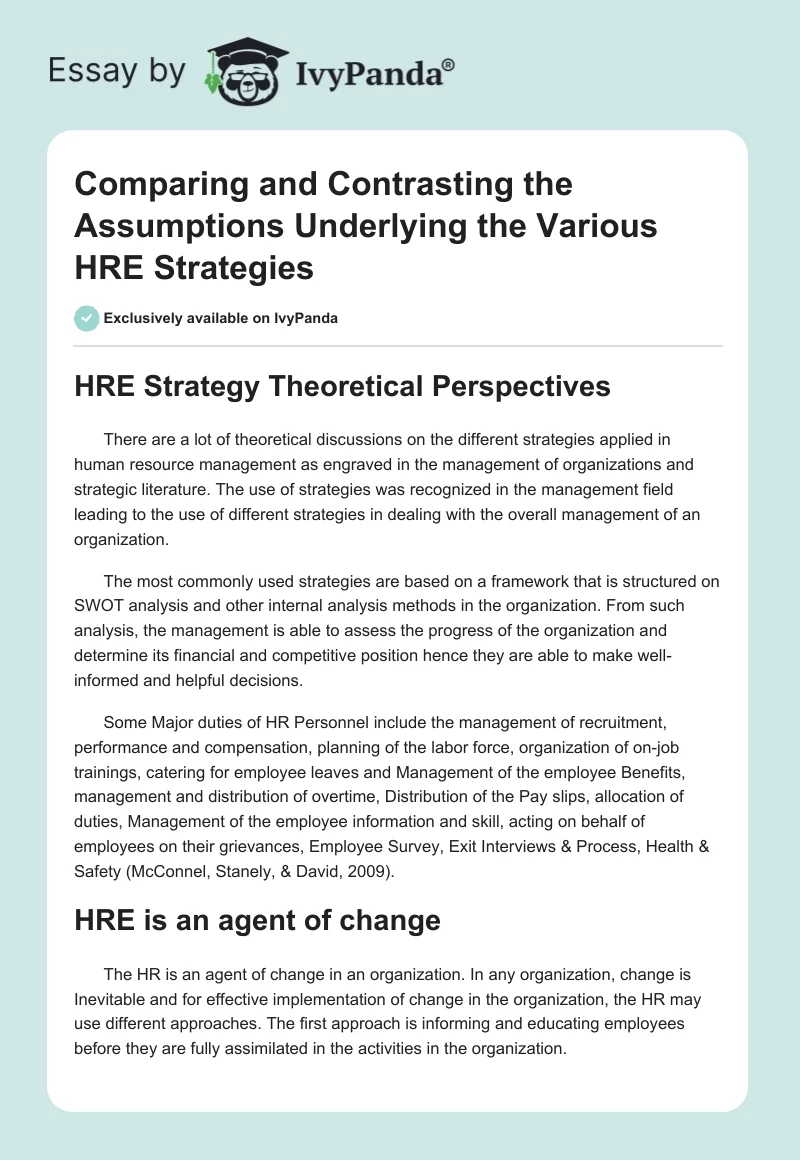 Comparing and Contrasting the Assumptions Underlying the Various HRE Strategies. Page 1