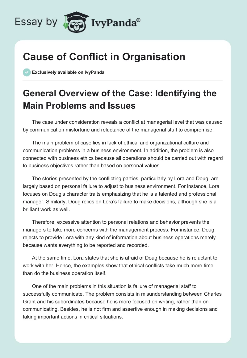 Cause of Conflict in Organisation. Page 1