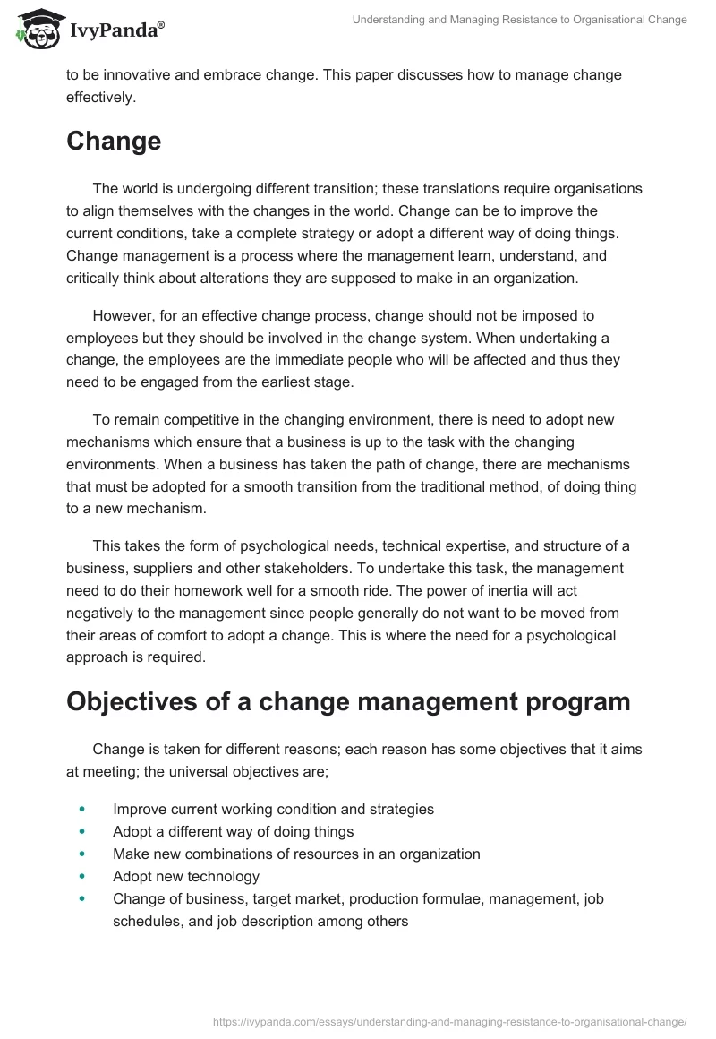 Understanding and Managing Resistance to Organisational Change. Page 2