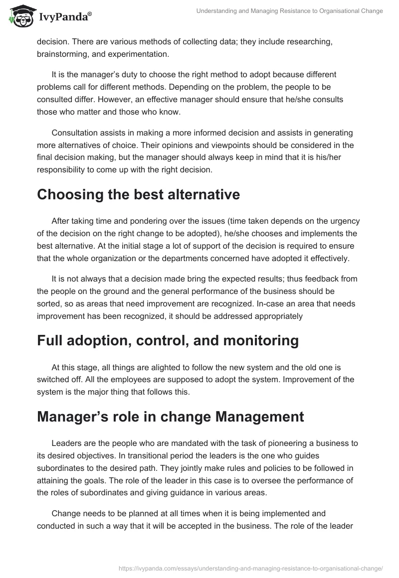 Understanding and Managing Resistance to Organisational Change. Page 4