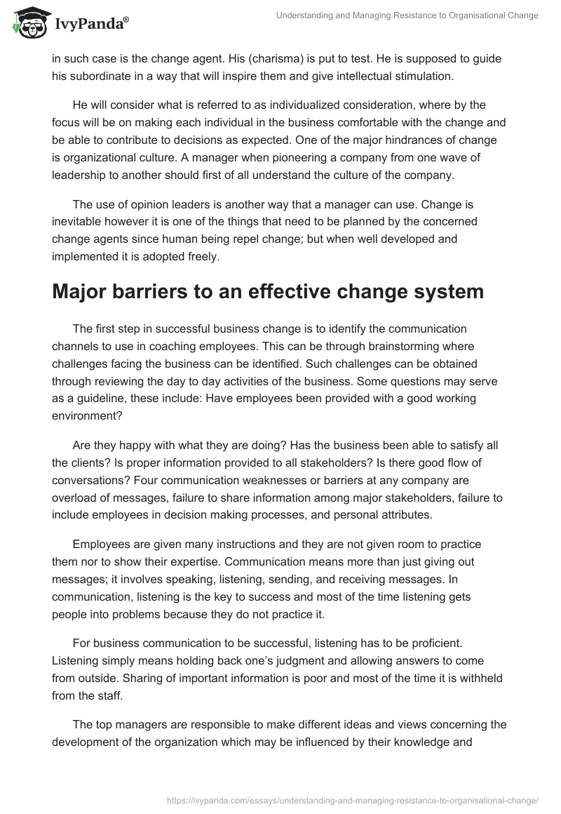 Understanding and Managing Resistance to Organisational Change. Page 5