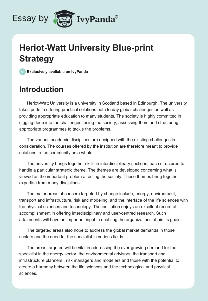 Heriot-Watt University Blue-print Strategy. Page 1