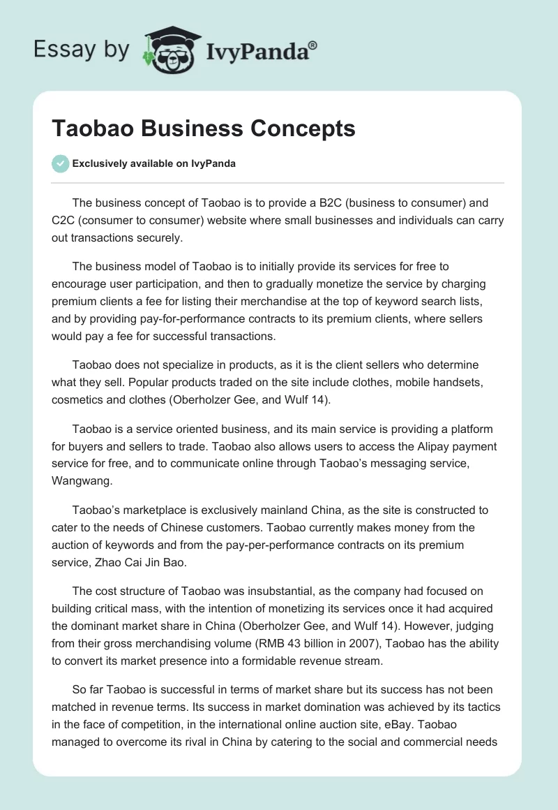 Taobao Business Concepts. Page 1