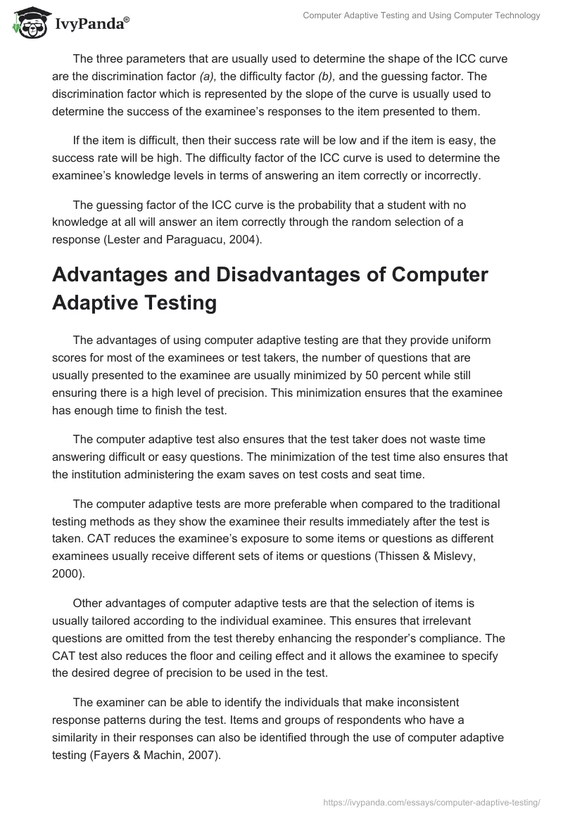 Computer Adaptive Testing and Using Computer Technology. Page 5