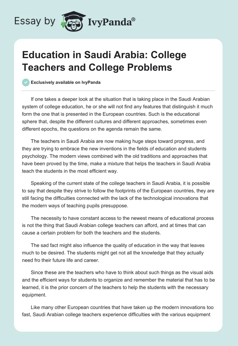 Education in Saudi Arabia: College Teachers and College Problems. Page 1