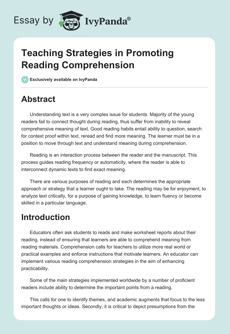 Teaching Strategies in Promoting Reading Comprehension. Page 1