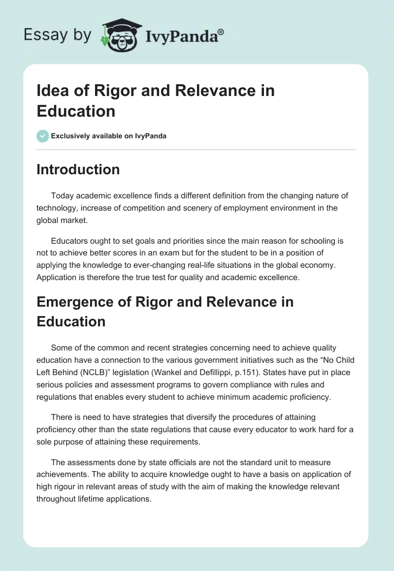 Idea of Rigor and Relevance in Education. Page 1
