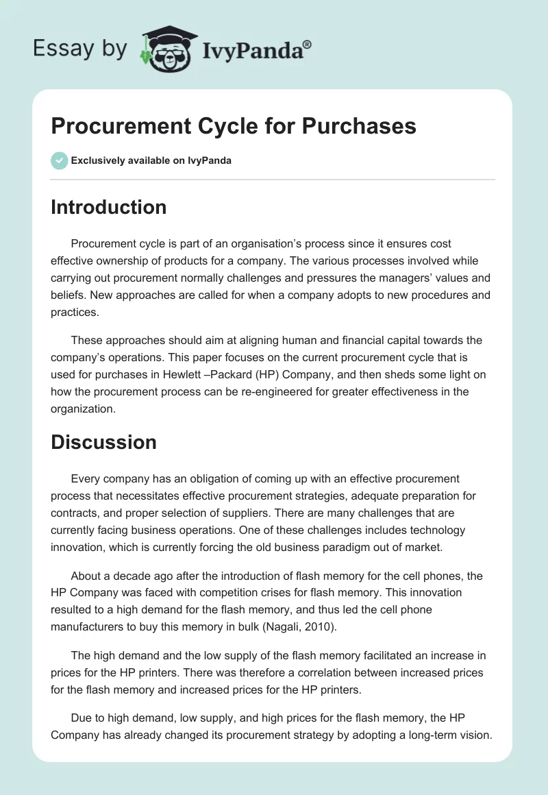 Procurement Cycle for Purchases. Page 1