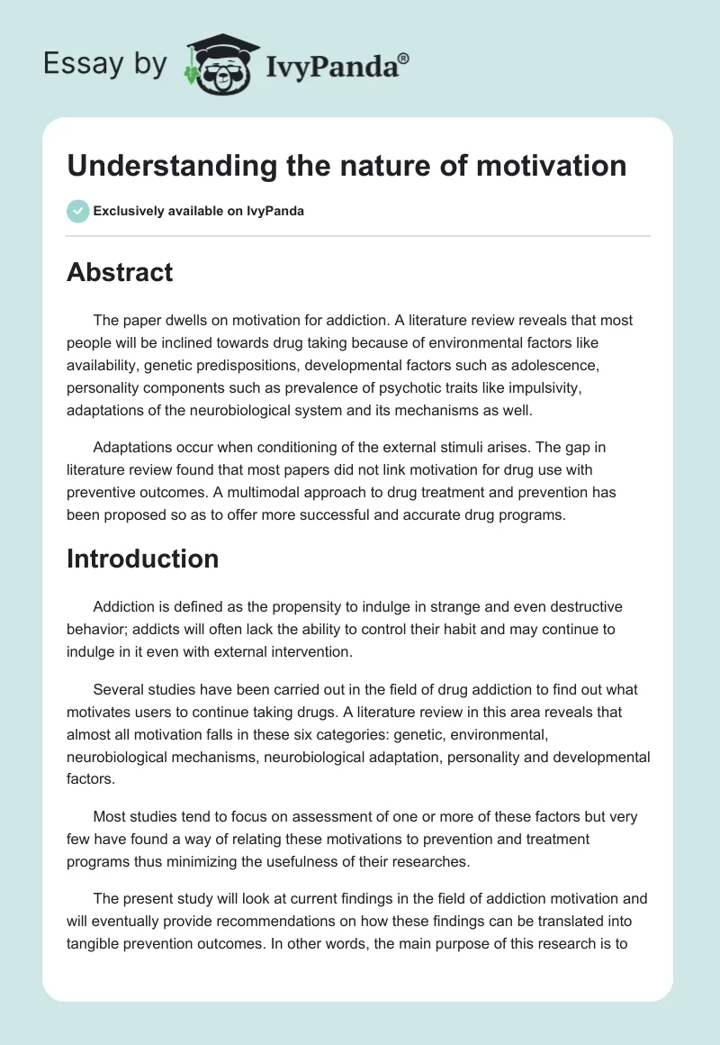 Understanding the Nature of Motivation. Page 1