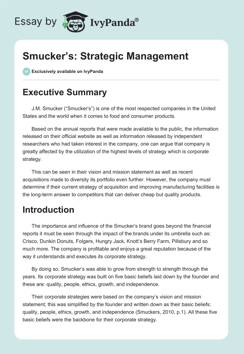 Smucker’s: Strategic Management. Page 1