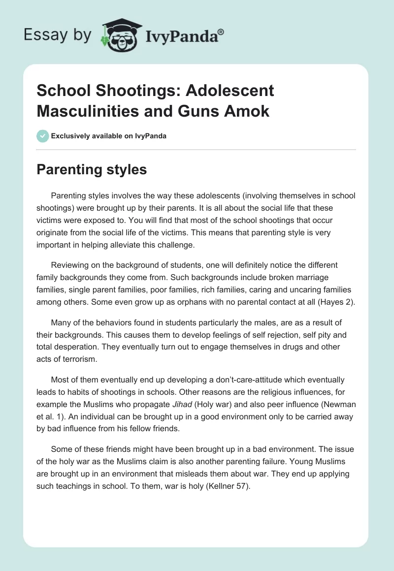 School Shootings: Adolescent Masculinities and Guns Amok. Page 1