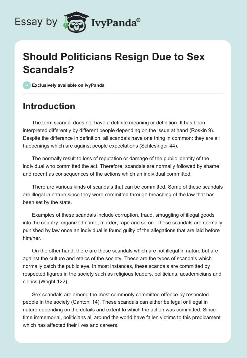 Should Politicians Resign Due to Sex Scandals?. Page 1