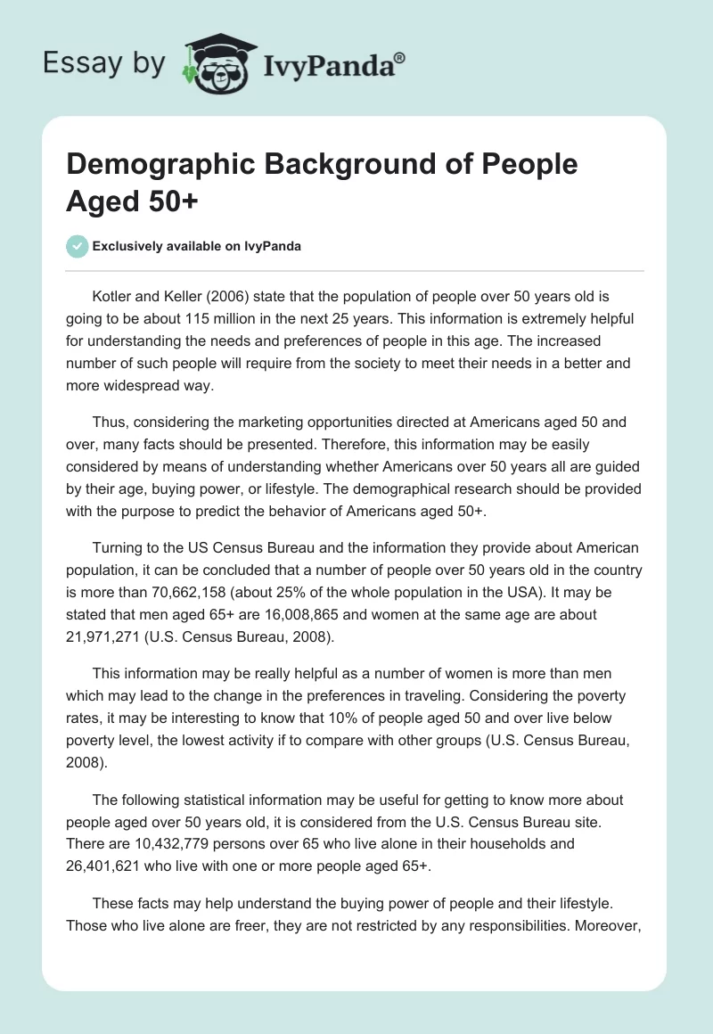Demographic Background of People Aged 50+. Page 1