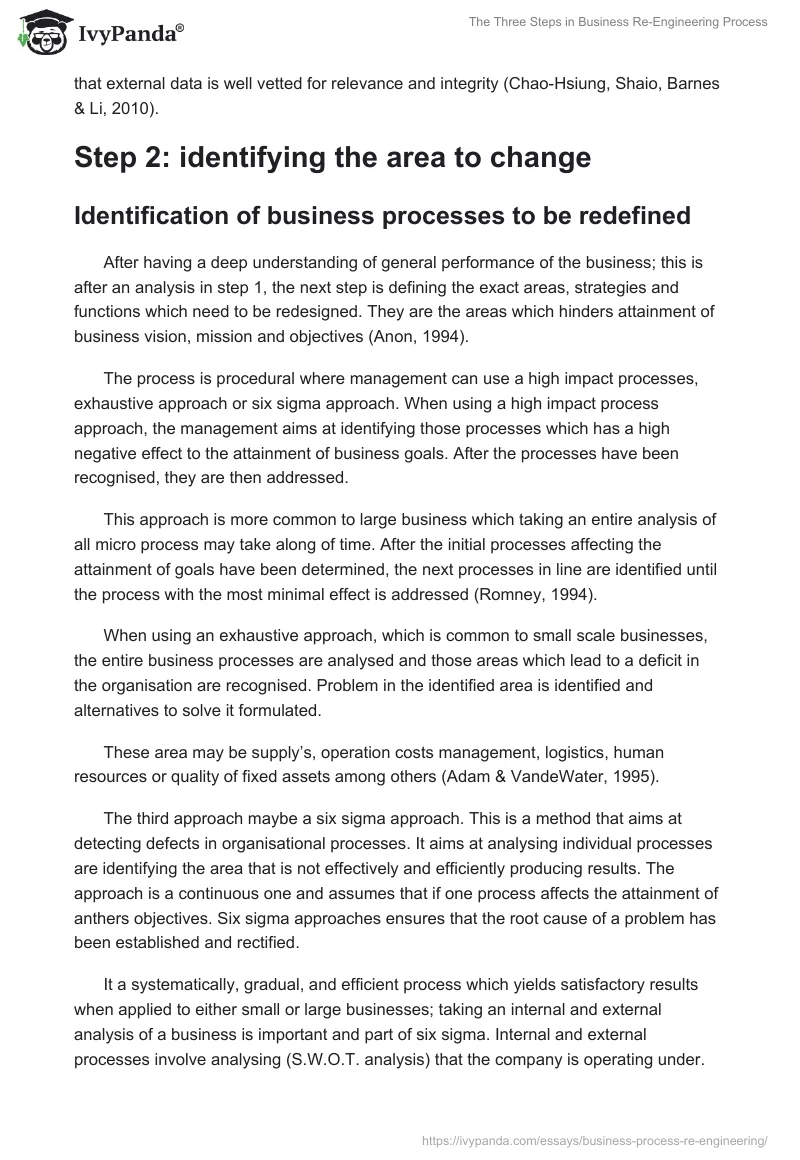 The Three Steps in Business Re-Engineering Process. Page 3