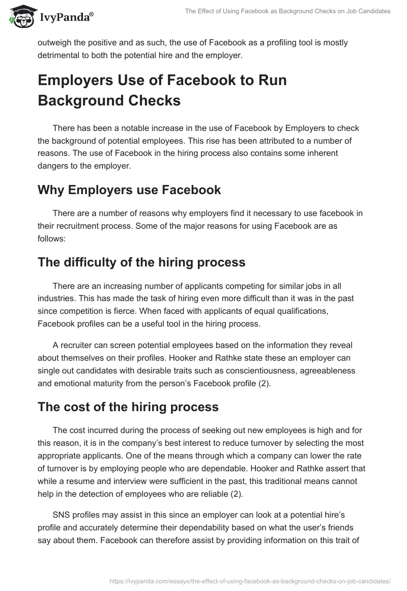 The Effect of Using Facebook as Background Checks on Job Candidates. Page 2