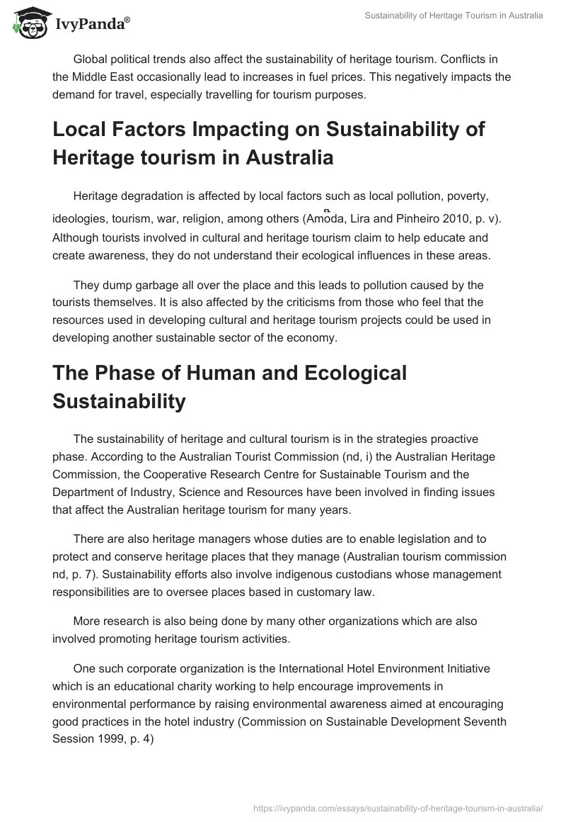 Sustainability of Heritage Tourism in Australia. Page 3