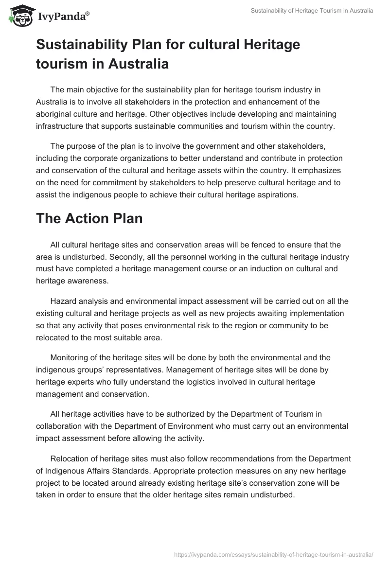 Sustainability of Heritage Tourism in Australia. Page 4