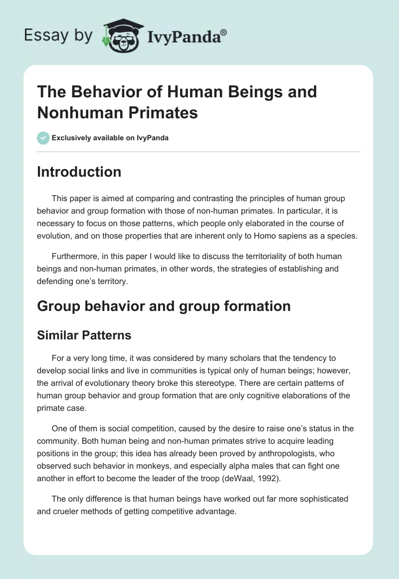 The Behavior of Human Beings and Nonhuman Primates. Page 1